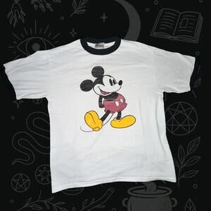 Vintage Walt Disney World Mickey Mouse Ringer Tee Large Y2K Disney Shirt 21x27